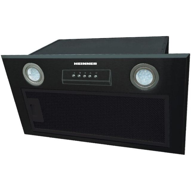 HEINNER Hota incorporabila Heinner HBIH-MD600BK, 610 m3/h, 3 trepte de viteza, motor: 1 x 215w, lumina led: 2 x 1.5w, 1 filtru aluminiu, diametru tub de evacuare: 150 mm, negru