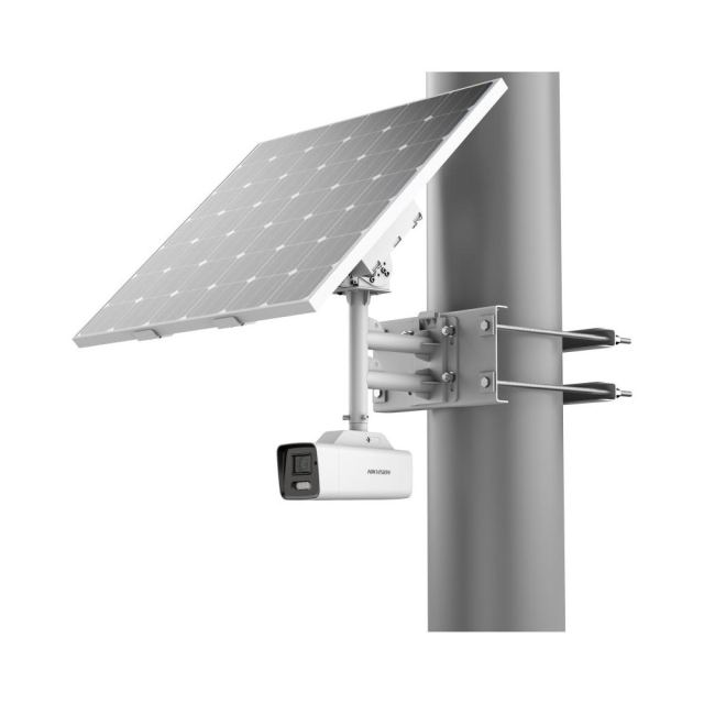 Kit camera supraveghere IP exterior 4G cu panou solar Hikvision ColorVu AcuSense DS-2XS6A47G1-LS/C36S80, 4 MP, 4 mm, lumina alba 30m, slot card, acumulator 30.000mAh, stocare 64GB eMMC