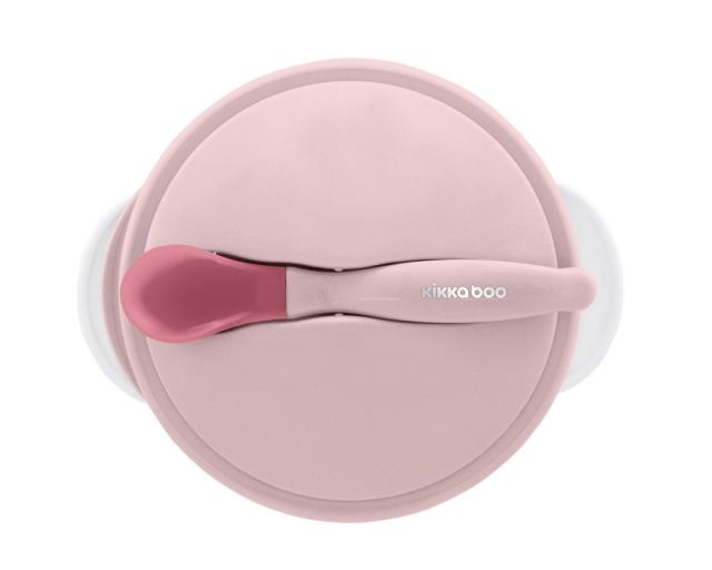Set castronel cu ventuza si lingurita cu senzor de temperatura KikkaBoo Pink,recomandat pentru copii peste 4 luni,capacitate 250ml,fara bpa