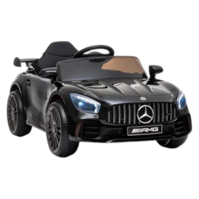 Masinuta electrica pentru copii Novokids Mercedes AMG GTR Negru, 12V, roti din cauciuc EVA, usi cu deschidere, 2 viteze, 2 motoare 550 W