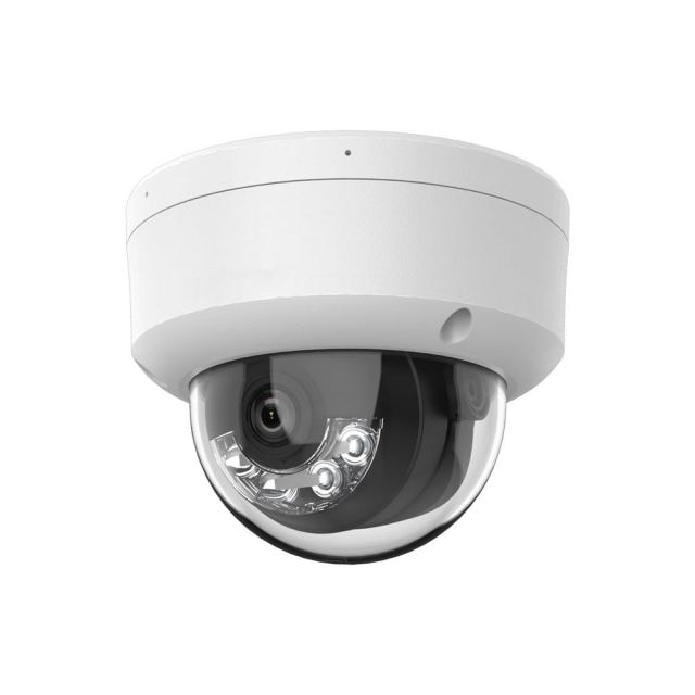 Camera supraveghere exterior IP Dome cu iluminare duala Hikvision AcuSense DS-2CD2143G2-LIS2U, 4 MP, 4 mm, IR/lumina alba 30 m, microfon dual, slot card, PoE