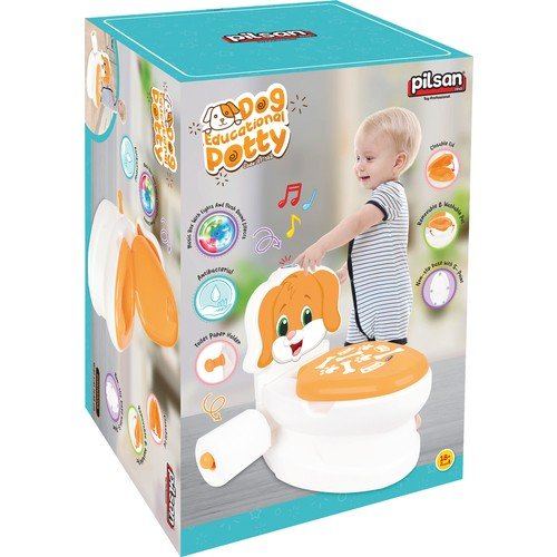 Olita educationala muzicala Pilsan Puppy cu baza antialunecare,suport hartie igienica si vas colectare detasabil,design ergonomic,cutie muzicala iluminata cu efect de sunet sifon