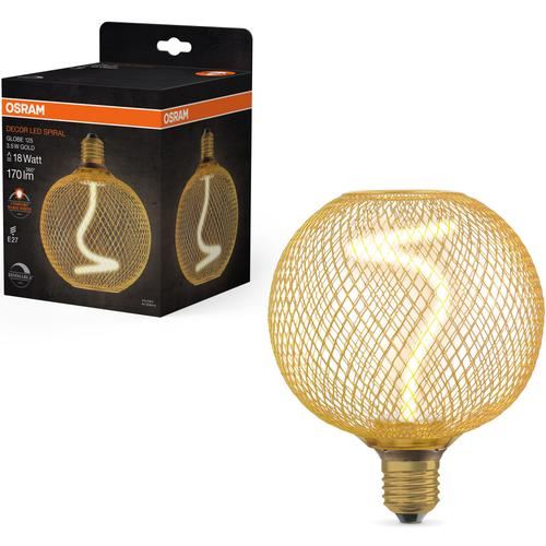 Bec LED decorativ OSRAM, cu abajur auriu, forma glob, filament spiralat, dimabil, E27, 3.5W (18W), 170 lm, lumina calda (1800K)
