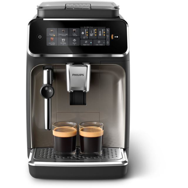 Philips Espressor automat Philips EP3326/90 seria 3300, 1500 W, 15 bar, sistem clasic de spumare, 5 tipuri de bauturi, ecran tactil intuitiv, tehnologie noua SilentBrew, aplicatie HomeID, Negru-Argintiu