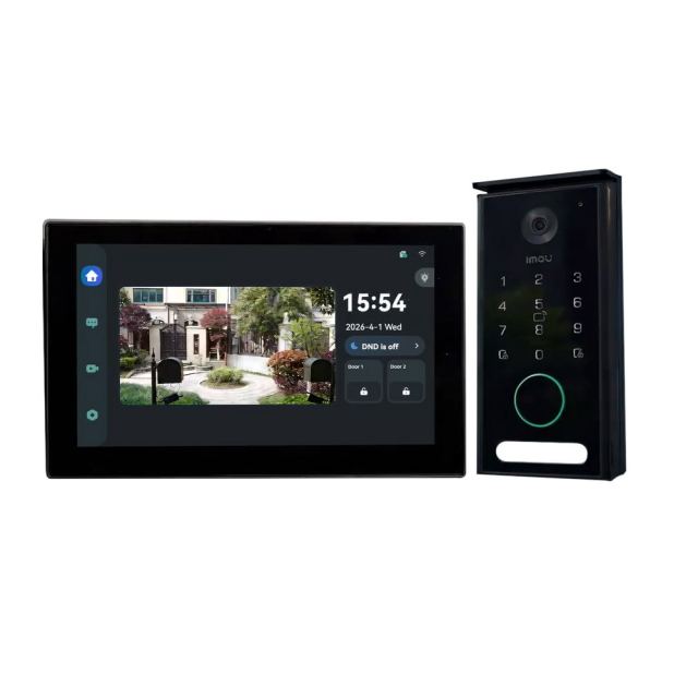 Kit videointerfon dual-band smart IMOU IMOU-VO1-5M0R/VH1-7A0S, 5MP, 2.3 mm, IR 15 m, 7 inch, WiFi, 2.4 - 5 GHz, RFID, PIN, slot card, control din aplicatie