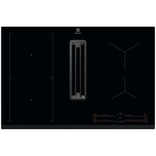 Plita incorporabila Electrolux KCC83443, Inductie, 4 zone de gatit, ComboHob FlexiBridge, Booster, Hota integrata, Putere de absorbtie 630 mc/h, Motor inverter, 78 cm (Negru)