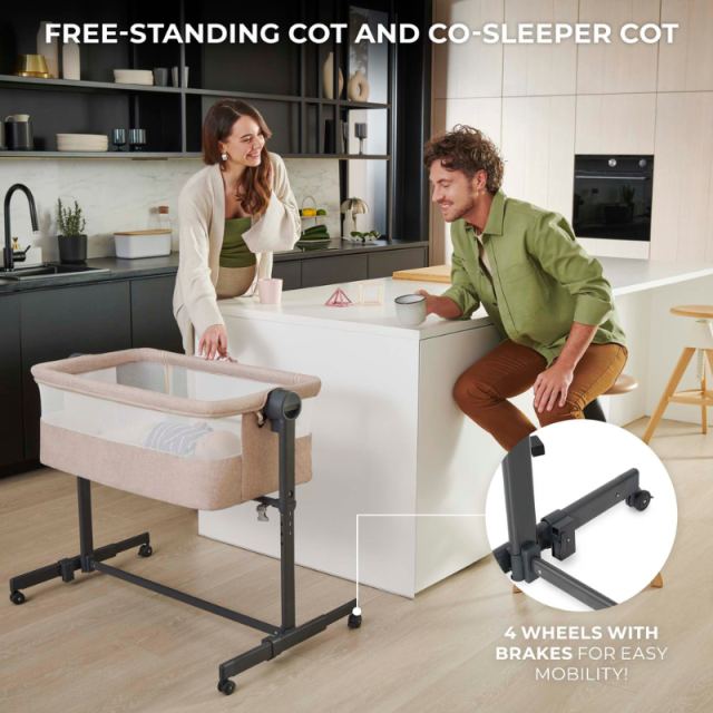 Patut co-sleeper KinderKraft Nestee Up 2 Grey, inclinare reglabila a saltelei, inaltime reglabila