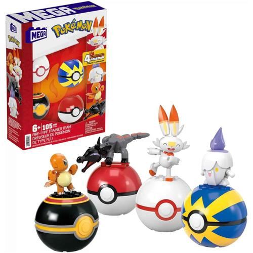 Set de constructie Pokemon Mega Construx - 4 Bile, Echipa de foc