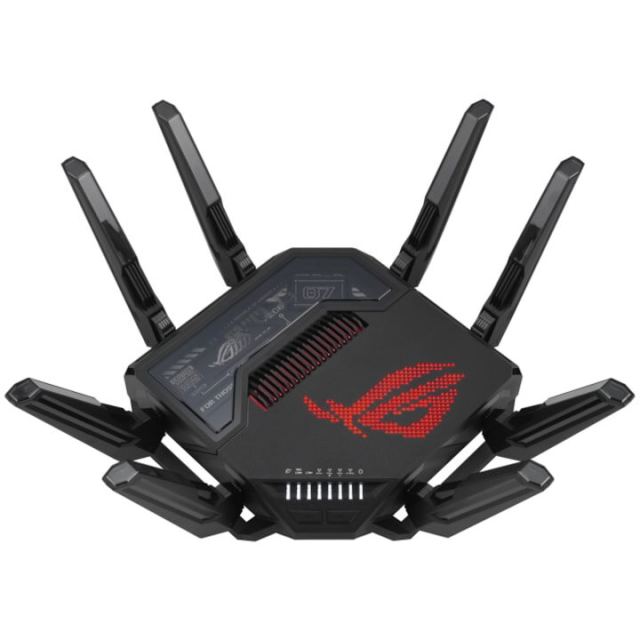 Asus Router Gaming Wireless ASUS ROG Rapture GT-BE98, BE25000, Wi-Fi 7, Quad-Band, Quad-Core 2.6GHz CPU, 256MB/2GB Flash/RAM, 10G dual-port, 2.5G quad-port, AiProtection Pro, RangeBoost Plus, AiRadar TX, VPN Fusion, multiple SSIDs, Beamforming, RGB, AiMe