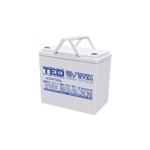 Acumulator TED GEL BA086431, 57 Ah, 12 V, M6