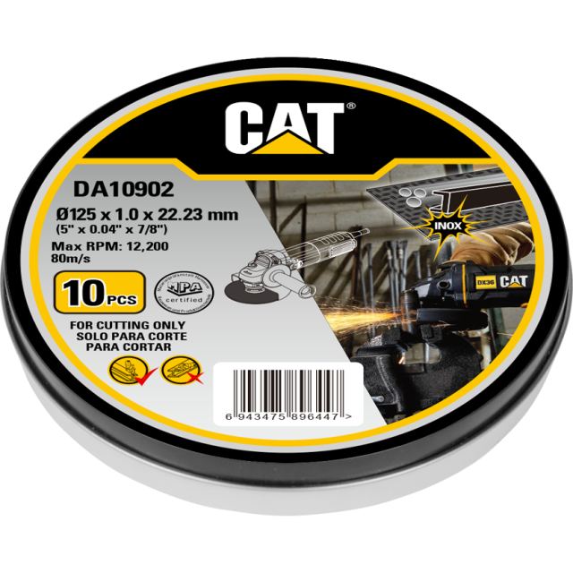 CAT Set de 10pcs discuri debitare metal si inox CAT, Ø125 x 1.0 x 22.23 mm, max RPM 12200, 80m/s, ambalat in carcasa metalica