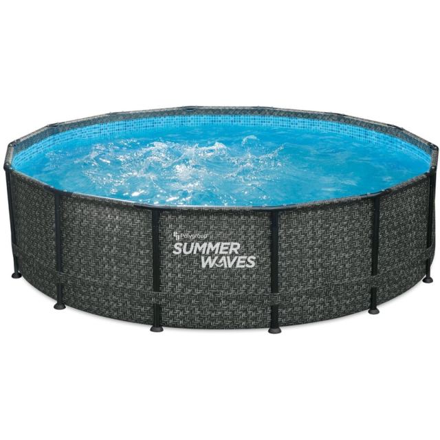 Polygroup Piscina cu cadru metalic Summer Waves, Ø 427 cm, H 107 cm, capacitate 13.29 m³, aspect rattan, 3785 L