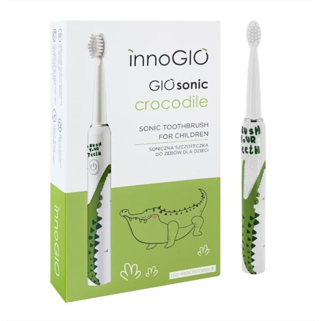 Gio&nbsp;Style Periuta de dinti electrica Luka GIOsonic Crocodile, 4 capete de schimb, 3 moduri de functionare, verde, pentru copii 3-12 ani
