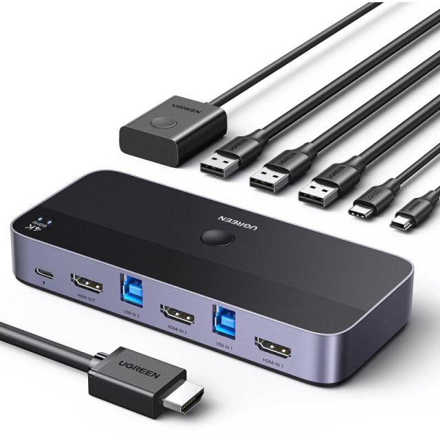 Ugreen Switch Video HDMI UGREEN CM664, Rezolutie maxima 4K 60Hz (HDR), Plug & Play, Negru