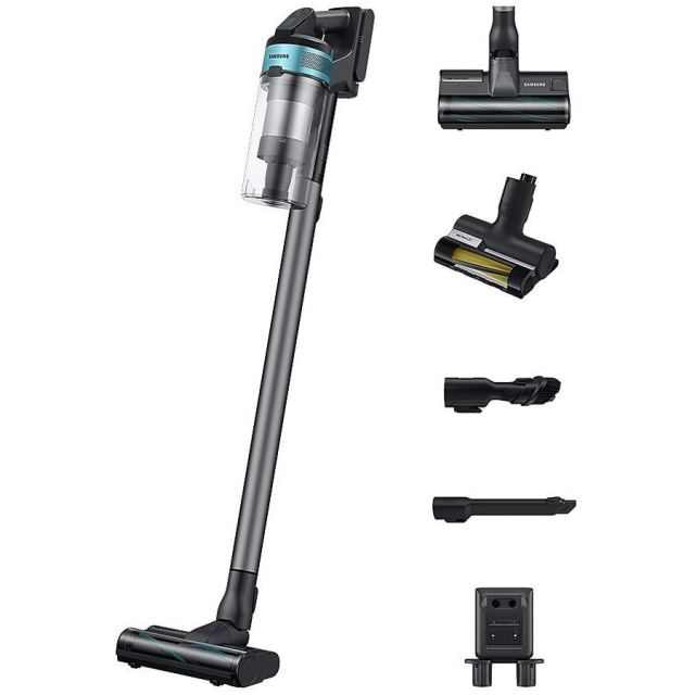 Samsung Aspirator vertical Samsung Jet75E Pet VS20B75AGR1/GE, 21.6V, 550W consum energie, Digital Inverter, Filtrare 99.999% , Display LED, Perie Turbo, Perie Pet, Autonomie 60 min, Negru-Verde