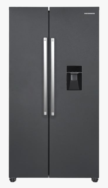 Side-By-Side HEINNER HSBS-HM439NFINVDGWD, 439 L, Clasa E, Total No Frost, Dozator de apa, Compresor Inverter, Control Touch, Functie Vacanta, ECO, H 177 cm (Gri antracit)