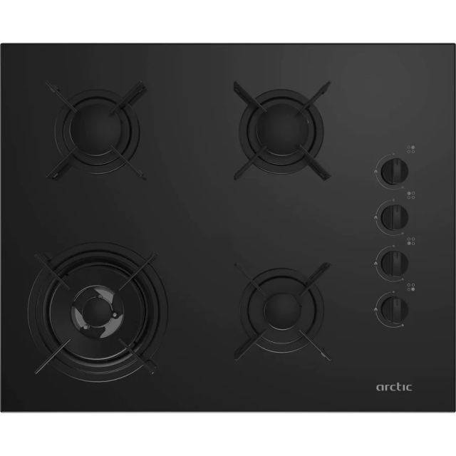 Arctic Plita incorporabila Arctic ARNGW64127SB, Gaz, 4 Arzatoare, Aprindere electrica, WOK, Safety Plus, 65 cm, Sticla Neagra
