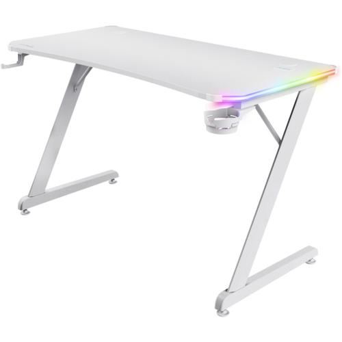 Birou gaming RGB Trust GXT 709W Luminus, 120x60x74 cm, RGB, Management cabluri, Suport casti si pahar, Alb