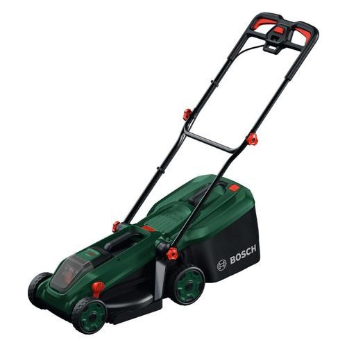 Masina de tuns gazon/iarba pe acumulator Bosch ROTAK18V-34, 18 V, latime taiere 34 cm, inaltime taiere 25-65 mm, 5 trepte de taiere, motor brushless, sac colector 35 l, fara incarcator/acumulator in setul de livrare
