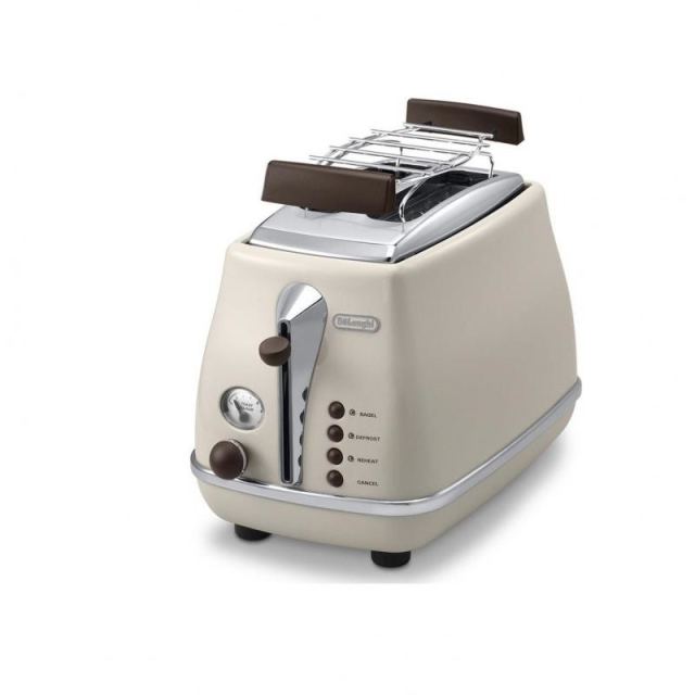 Delonghi Prajitor de paine De'Longhi Icona Vintage CTOV 2103.BG, 900 W, 2 Felii, Control electronic rumenire, Suport de incalzire, Crem