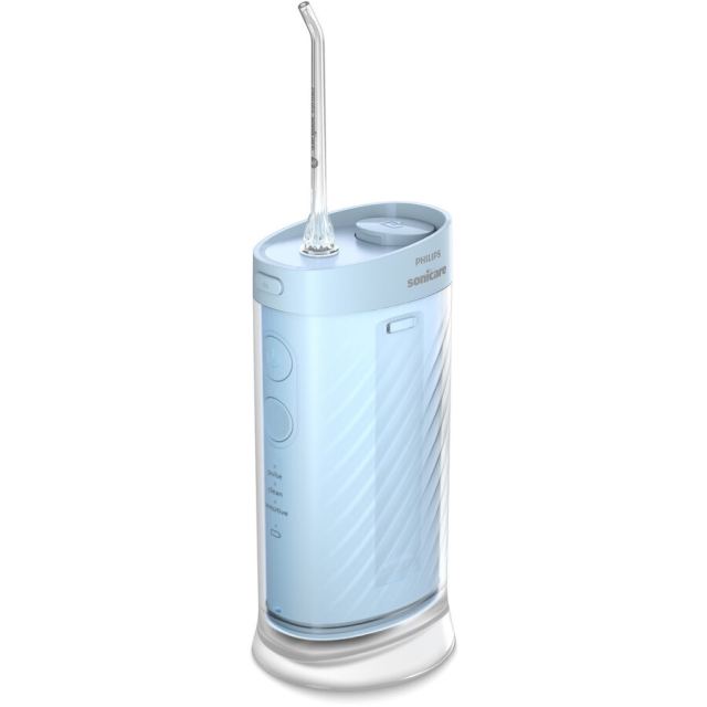 Philips Irigator bucal tip dus bucal Philips Sonicare Seria 1000 HX3333/24, compact si portabil, rezervor pliabil de 200 ml, 3 moduri de curatare, contine 2 capete de curatare (1 capat Standard N1, 1 capat Confort N2 ), Albastru