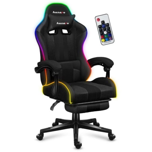 Huzaro Scaun gaming Huzaro HZ-Force 4.7 RGB, Mesh, RGB LED, Suport picioare, Cotiere moi, Perne lombara & cervicala, Cadru otel, Negru