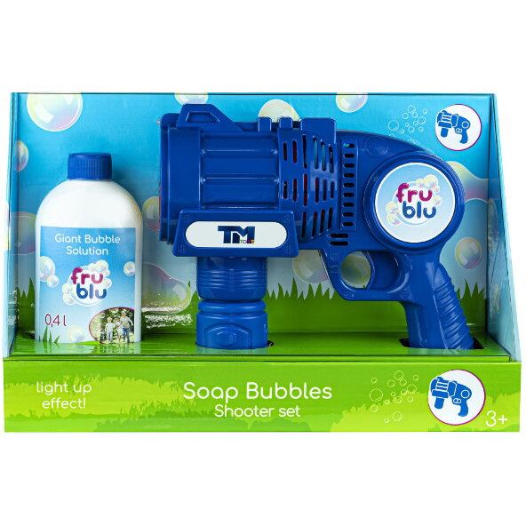 Fru&nbsp;Blu Set baloane de sapun Fru Blu - Shooter set, cu solutie baloane 400 ml, Varsta 3+, Albastru