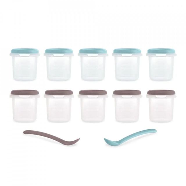 Set 10 recipiente ermetice gradate cu 2 lingurite Miniland Terra 200 ml