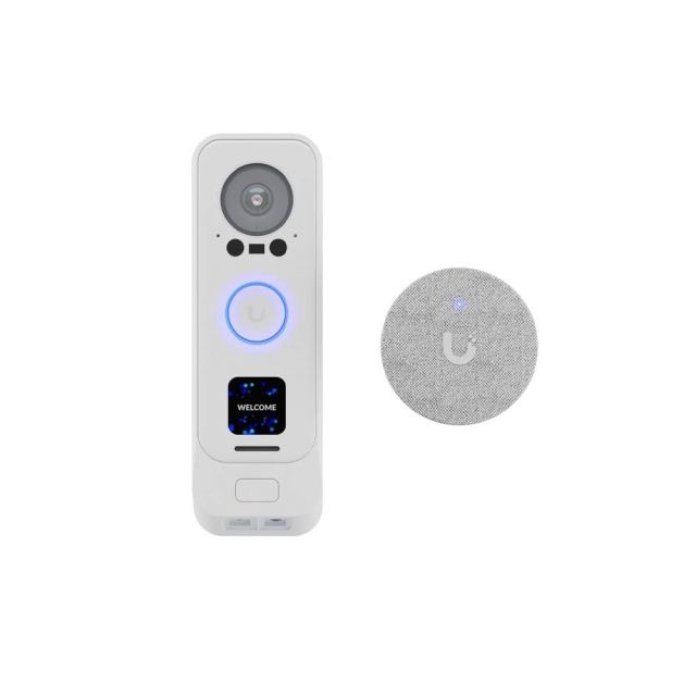 Kit videointerfon IP cu camera duala Ubiquiti UniFi G4 Doorbell Pro, 5MP + 8MP, AI Detection, PoE,  sonerie interior, alb