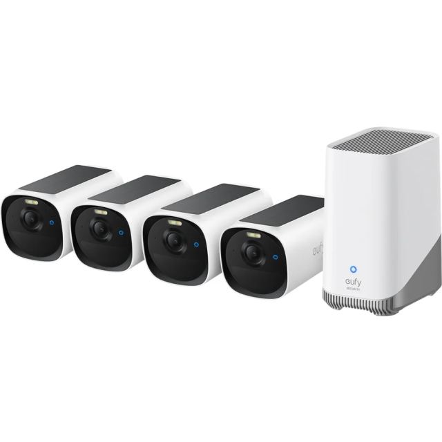 eufy Kit supraveghere video eufyCam E40, 2K HD, Incarcare solara, MaxColour Vision, Homebase 3 + 4 camere video