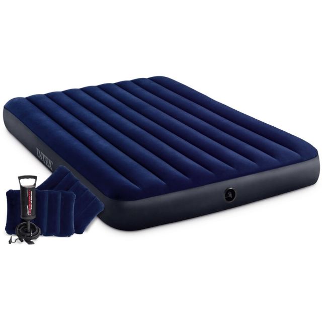 Intex Saltea gonflabila Intex Queen Dura-Beam + pompa + 2 perne, pentru camping, 2 persoane, 203 x 152 x 25 cm