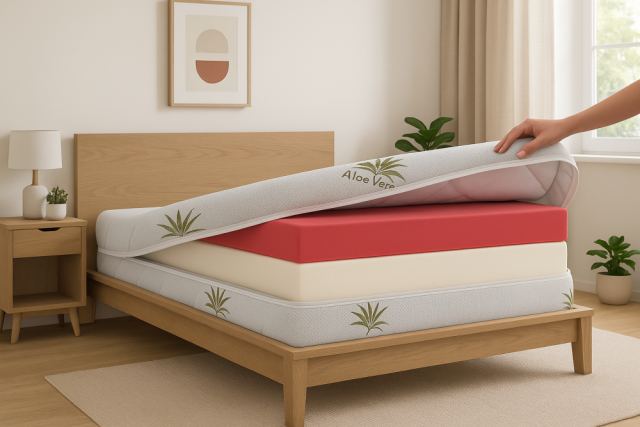 Husa matlasata pentru saltea Aloe Vera lavabila, detasabila si cu fermoar  200 x 200 x 20 cm