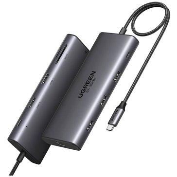 Hub USB Ugreen CM639, 1x RJ-45, 1x SD, 1x USB-C, 1x USB-C PD, 1x TF, 1x microSD, 2x HDMI + 3x USB-A 3.0 (Gri)