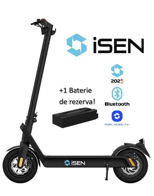 Trotineta electrica pliabila iSEN X9 Plus 2025, Bluetooth, roti 10inch, motor 850W, autonomie maxima 65km, viteza 40km/h, baterie detasabila 15.6Ah (Negru)	+ 1 baterie X9 Plus 36V