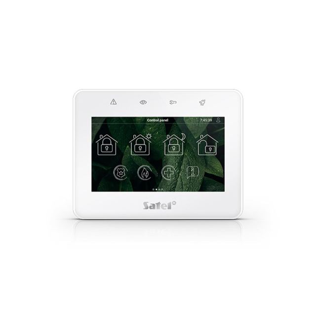 Tastatura touch screen Satel Integra INT-TSG2-W, 4.3 inch, functii MACRO, slot card, alb