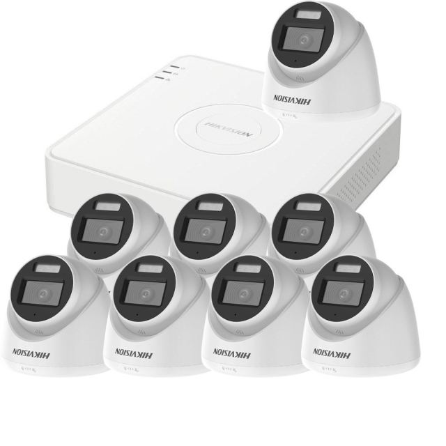 Sistem supraveghere interior Hikvision Smart Hybrid Light KIT-HK-8INT5MP40IR20LA-V2, 5 MP, IR 40 m, lumina alba 20 m, 2.8 mm