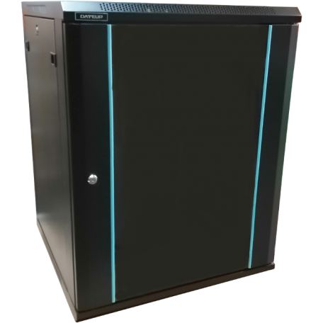 Dateup Cabinet metalic DATEUP MP.6615.9001 15U, Wall mount, 600 x 600, Glass door, Panouri laterale detasabile, Negru
