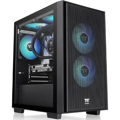 Thermaltake Carcasa PC Thermaltake Versa H16 TG ARGB, Micro ATX, Fara sursa, 5 ventilatoare compatibile, 3 incluse, Negru