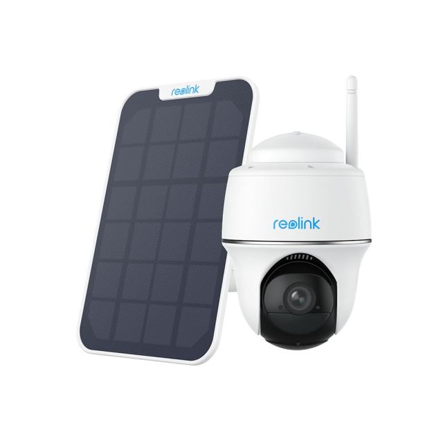 Kit camera supraveghere rotativa wireless WiFi Reolink Argus PT Lite B420, 3MP, IR 10 m, microfon si difuzor, slot card, vizualizare de pe telefon + panou solar