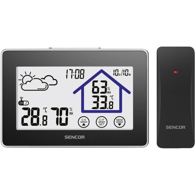 Sencor Statia meteo, Sencor, Ora/data digitala, Ecran LCD, 142x98x22 mm, Negru