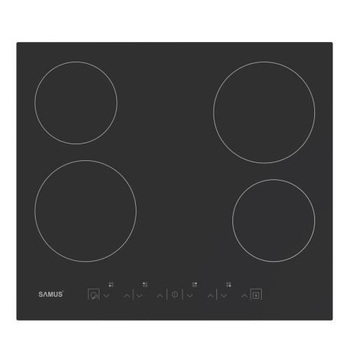Plita incorporabila SAMUS PSVE-64BMG4, Vitroceramica, 4 arzatoare, Panou Touch Control, 9 trepte, Timer digital, 60 cm (Negru)