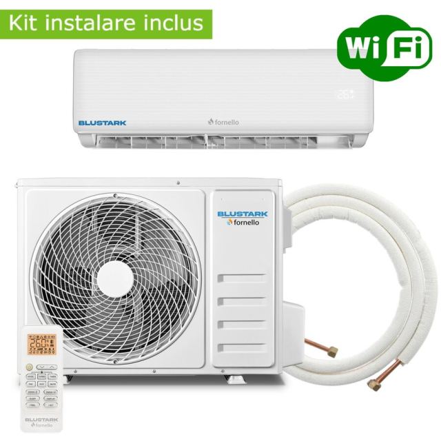 Fornello Aer conditionat Fornello BluStark, Wi-Fi, 12000 BTU, clasa energetica A++, cu kit de instalare inclus, Alb