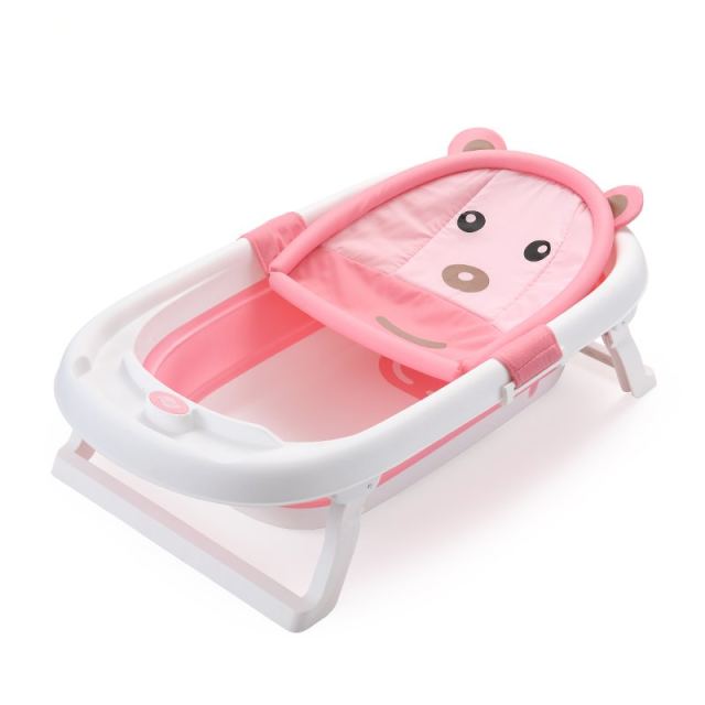 Hamac cadita Little Mom Baby Bath Tub Bear Pink moale, versatila, cu uscare rapida, varsta 0-6 luni