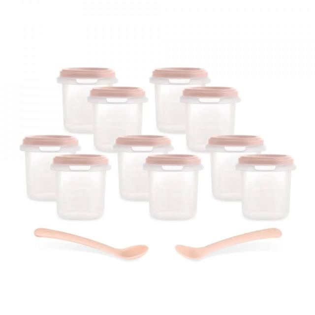 Set 10 recipiente ermetice gradate cu 2 lingurite Miniland Candy 200 ml