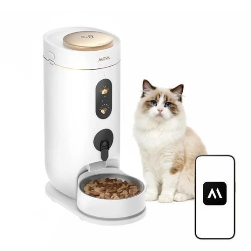 Distribuitor Automat de Hrana MOVA NutriPal 10 Ultra, Capacitate 4L, Camera HD cu Obiectiv Larg, Control prin Aplicatie Wi-Fi (Alb)
