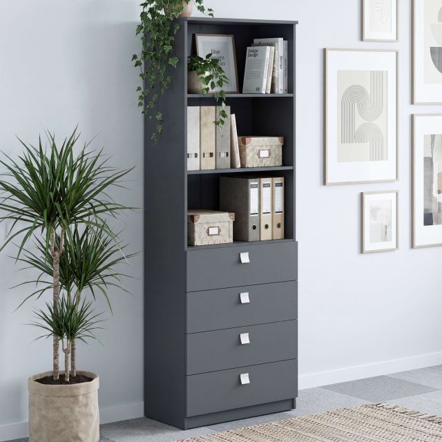 Biblioraft LINEA 70, 2 rafturi, 4 sertare