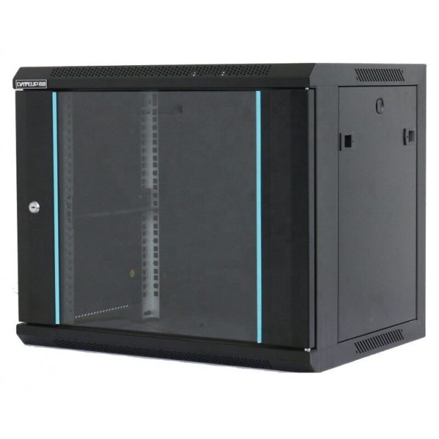 Dateup Cabinet metalic DATEUP MP.6618.9001 18U, Wall mount, 600 x 600, Glass door, Panouri laterale detasabile, Negru