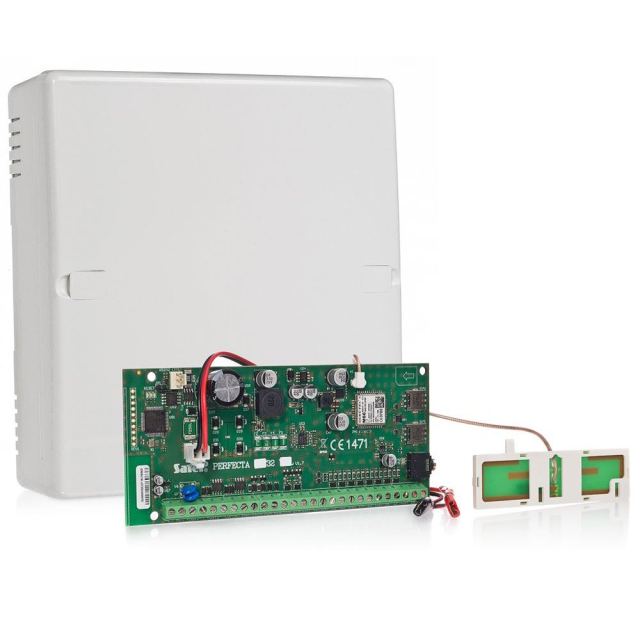 Centrala alarma antiefractie Satel PERFECTA 32 SET-A, 2 partitii, 8-32 zone, 4-12 iesiri, 15 utilizatori, antena