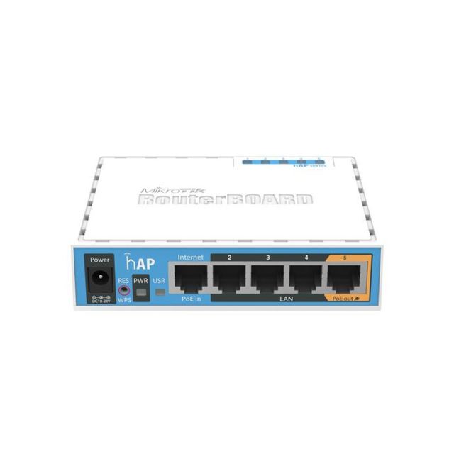 Acces Point wireless MikroTik hAP RB951UI-2ND, 5 porturi, 2.4 GHz, 300 Mbps, hAP, PoE pasiv in/out