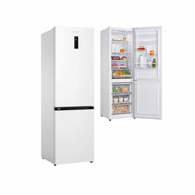 Daewoo Combina frigorifica Daewoo DNF-344ESW, 344L (235+109), Total No Frost, Clasa E, Inverter, Display pe usa, H 195cm, Alb